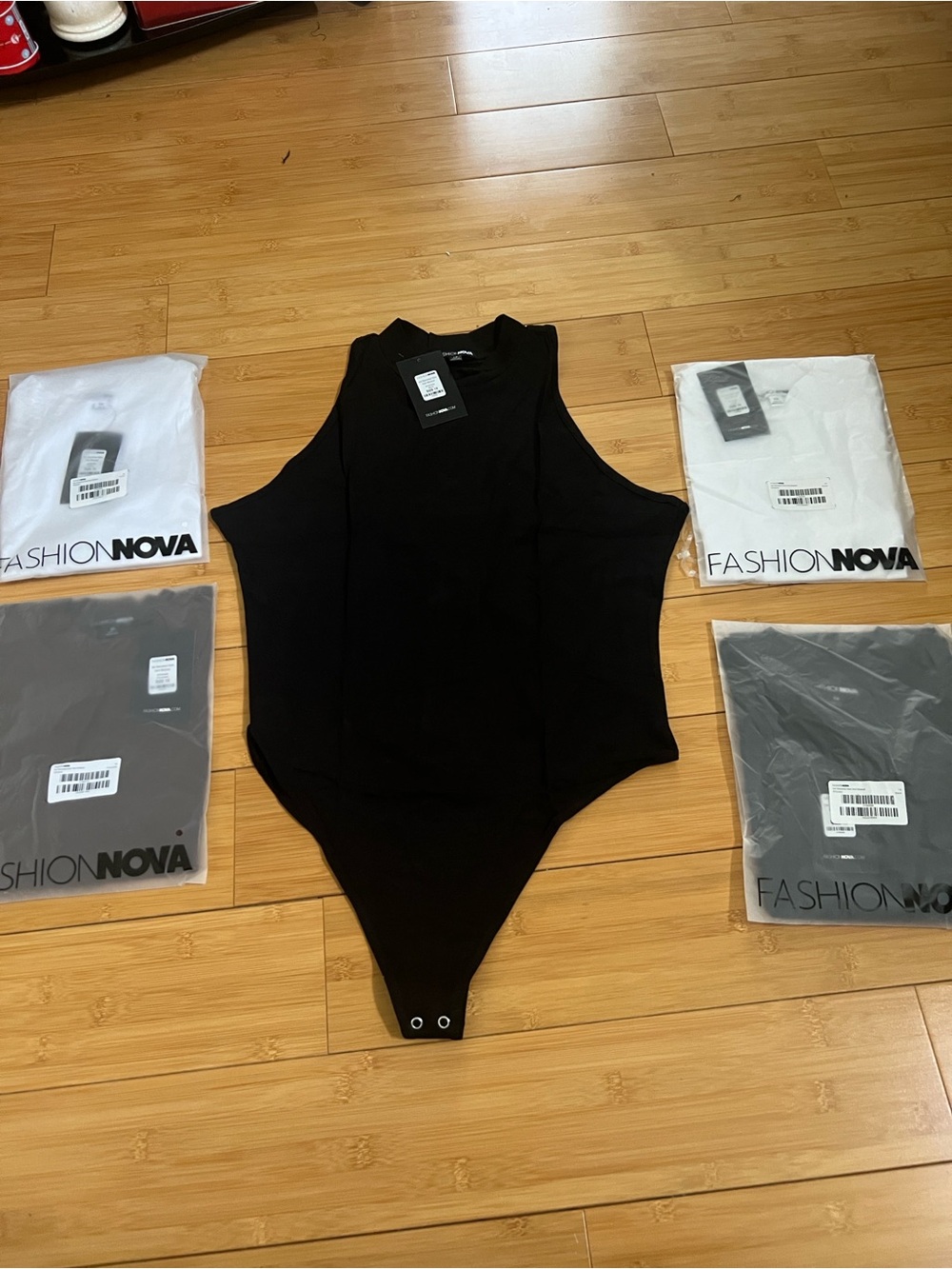 Fashion Nova Mock Neck Bodysuit Lot Of 5 Size 1X Black White Chocolate NWT Tank